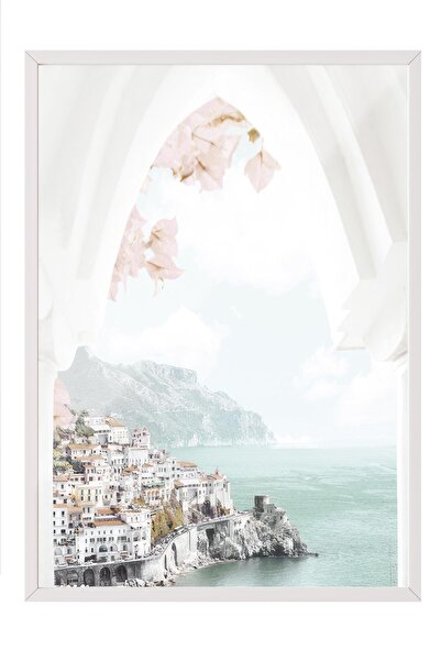 Postifull Amalfi Arch Çerçeveli Tablo, Beyaz Çerçeve ve Poster, Dikey Duvar T...