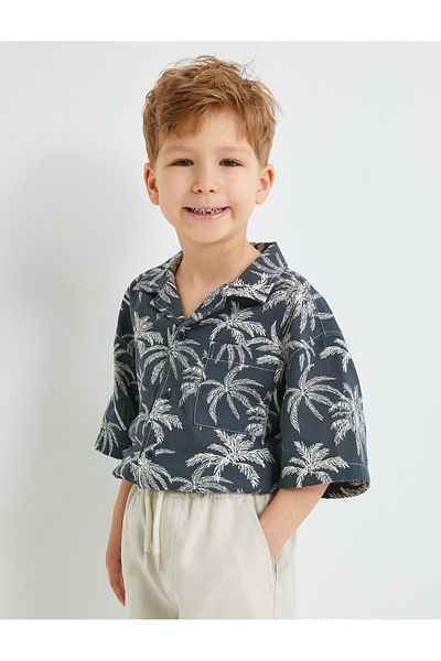 Koton Short Sleeve Shirt Palm Printed Cotton