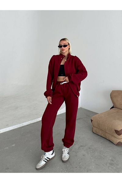 sportiness 3 Yarn Chintered Combed Cotton Pocket Detailed Zippered Tracksuit Set