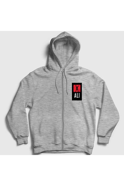 Presmono Φούτερ με κουκούλα με φερμουάρ Unisex Grey Victory Muhammad Ali 231111 ττ
