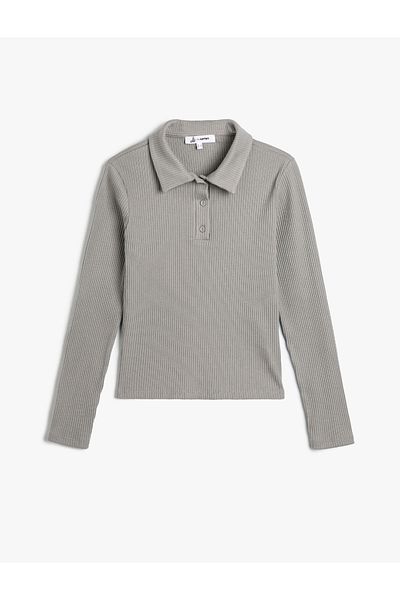 Koton T-Shirt mit Polo-Ausschnitt, schmale Passform, Camisole, langärmlig, Baumwolle