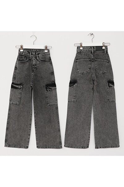WANEX Szürke lány farmer nadrág - csomagtartó zseb, széles szárú - G-622