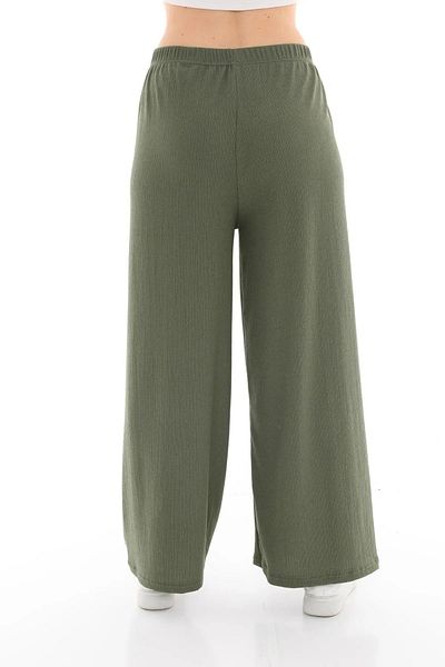Modaley Giyim Plus Size Green Oversize Seersucker Trousers - Elastic Waist, Wide Leg - Ml01