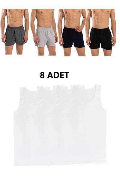 PİERLES 8 Πακέτο ανδρικών χτενισμένων βαμβακερών πετσετών μέσης μπόξερ και εσώρουχα (4 εσώρουχα 4 μπόξερ)
