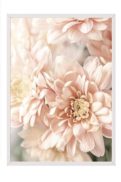 Postifull Pictură înrămată cu dahlia pastel, cadru alb și poster, pictură de ...