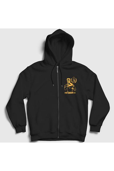 Presmono Unisex Μαύρο Σοβιετικό Φούτερ με κουκούλα με φερμουάρ Rocky Ivan Drago 250473 ττ