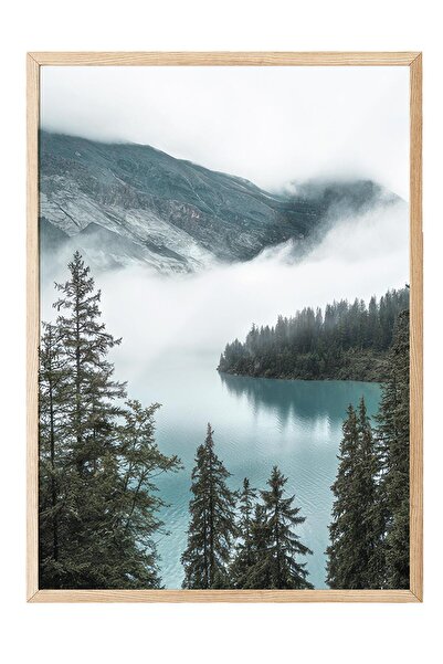 Postifull Pictură înrămată cu lacul de munte înnorat, pictură verticală pe pe...