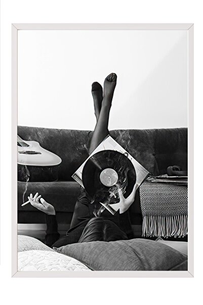 Postifull Tablou înrămat cu discuri de vinil, cadru alb și poster, pictură murală seria Comfort NR:108395