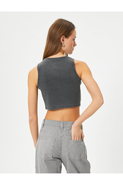 Koton Crop Atlet Bisiklet Yaka Pamuklu Ribanalı Soluk Efektli