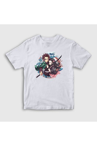 Presmono Tricou alb unisex Tanjiro Nezuko Anime Demon Slayer Kimetsu No Yaiba308929tt