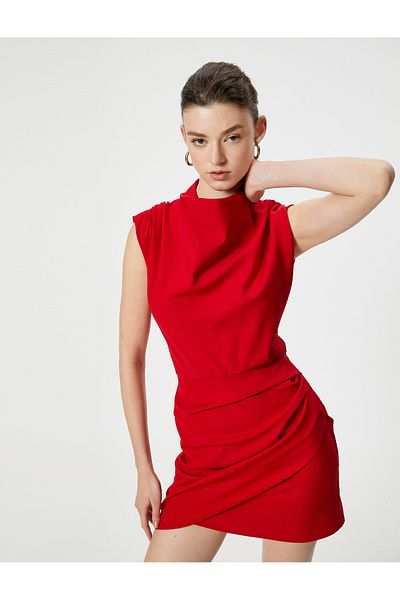 Koton Degaje Collar Mini Dress - Sleeveless Design with Drape Detail