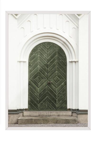 Postifull The Green Door Framed Painting, White Frame and Poster, Wall Painting Comfort Series No:108551