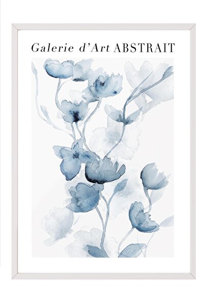Postifull Fleurs Bleues No1 Framed Painting, White Frame and Poster, Wall Painting Comfort Series No:108540