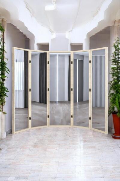 Fupe Shop Doğal Ahşap Ayna Paravan Seperatör Oda Bölme FP-224138