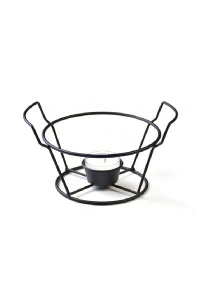 Silver Sheet Metal Roasting and Sauce Presentation Stand with Candle Holder
