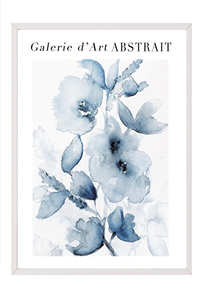 Postifull Fleurs Bleues No2 Framed Painting, White Frame and Poster, Wall Painting Comfort Series No:108541