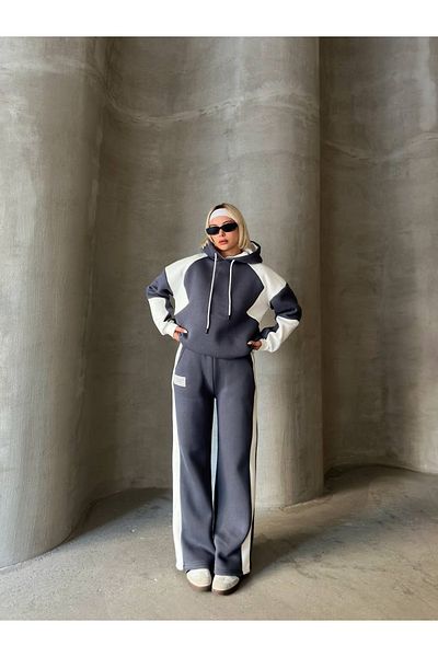 sportiness Embroidered Hooded Oversize Tracksuit Set - 3 Thread Raised, Stripe Detailed