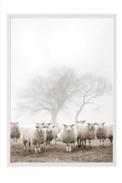 Postifull Pictură înrămată cu o mulțime de oaie, cadru alb și poster, pictură de perete seria Comfort NR:108505
