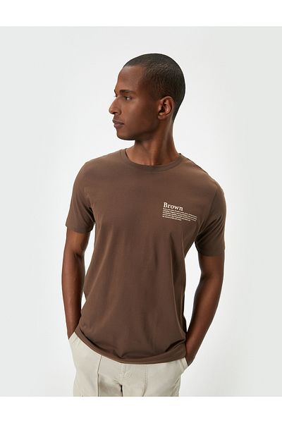 Koton Crew Neck Slim Fit T-Shirt - Slogan Printed, Short Sleeve