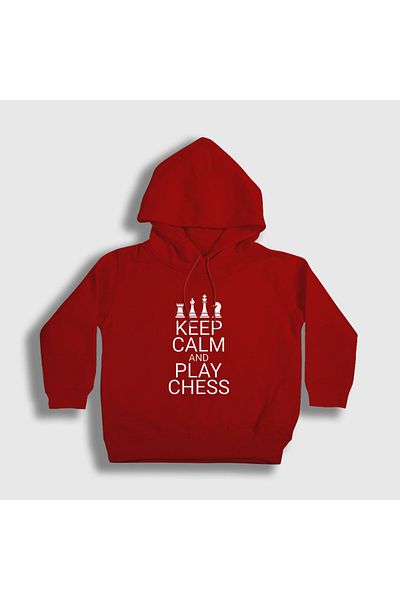 Presmono Унисекс детски червен суитшърт с качулка Keep Calm And Play Chess 335770tt