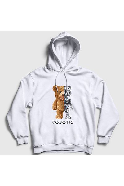 Presmono Φούτερ Unisex White Robot Bear Teddy Bear με κουκούλα 306120 ττ
