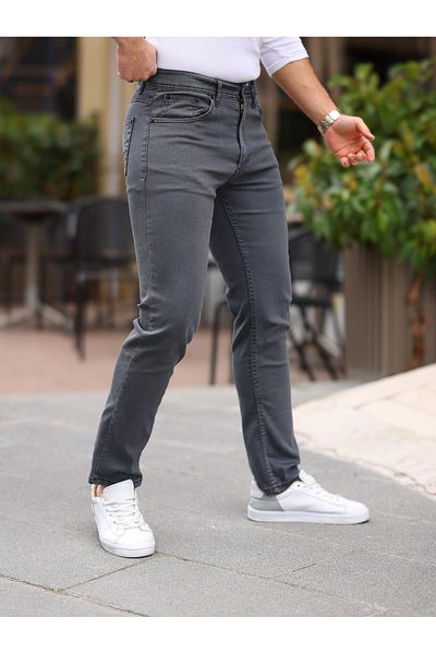 WOWA COMPANY Men's High Waist Loose Cut Pipe Leg Denim Pants Regular Fit Jean