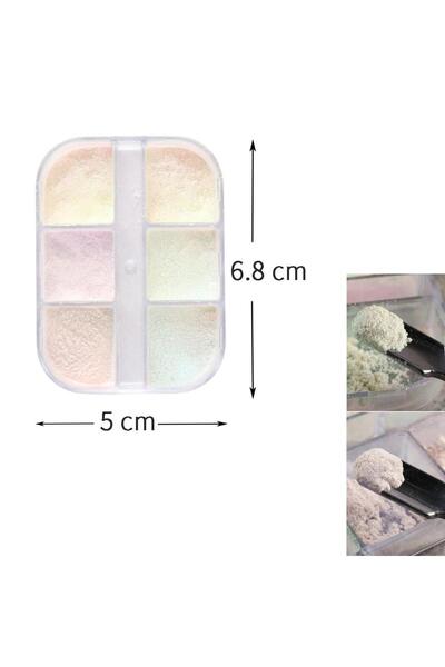 aba nails Nail Art Tırnak Süsleme İnci Tozu 6lı Set Ayna Tozu