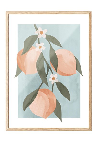 Postifull Abstract Peach Branch Framed Painting, Vertical Wall Painting Comfort Series No:108523
