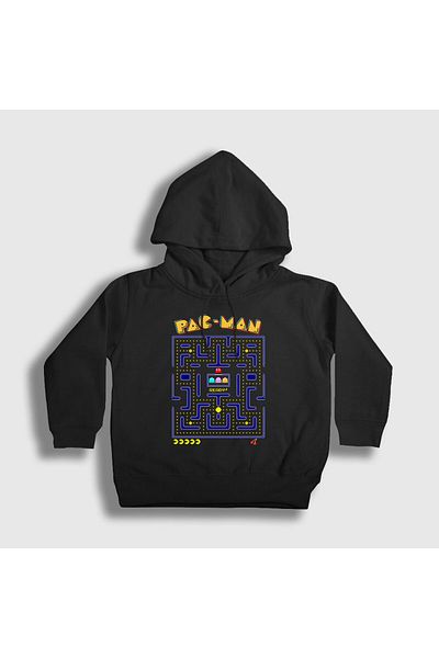 Presmono Унисекс детски суитшърт с качулка и черен фон с картата на Pac Man, 312077tt