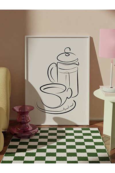 Postifull Pictură înrămată cu linie de cafea, cadru alb și poster, pictură de perete Seria Comfort NR:108559