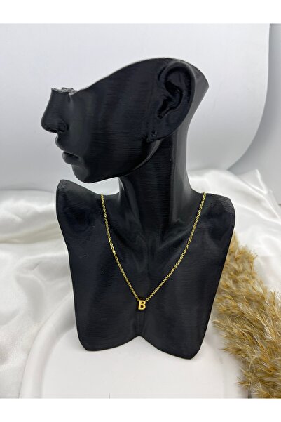 Yıldız Accessory قلادة من الفولاذ باللون الذهبي - حرف B