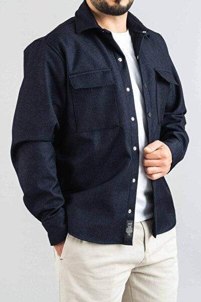 bombe Férfi ing Sötét sötétkék szezonális alkalmi búvárfedésű sportkivágásos kabátok pattintható kabát