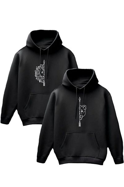 FULL TOLERANCE Lion Printed Lover Hooded Sweatshirt - Unisex Couple Combination Design Set of 2