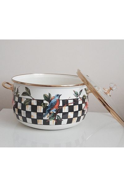 Avşar Enamel House 28 cm 7.5 Liter Prom Bird Vintage Enamel Cooker