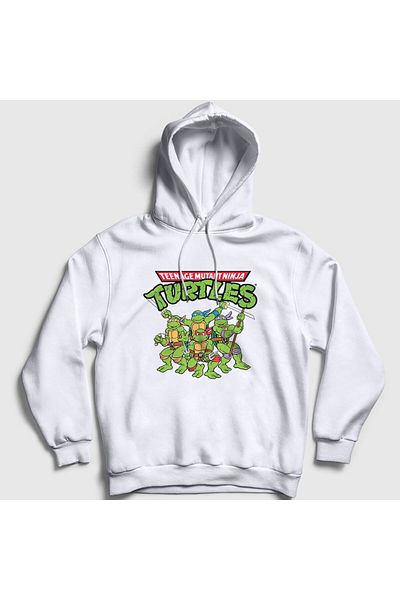 Presmono Unisex Λευκή αφίσα Teenage Mutant Ninja Turtles Φούτερ με κουκούλα 325983 ττ