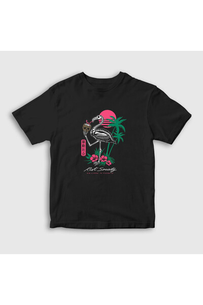 Presmono Unisex dečji crni flamingo raj T-shirt 289699tt