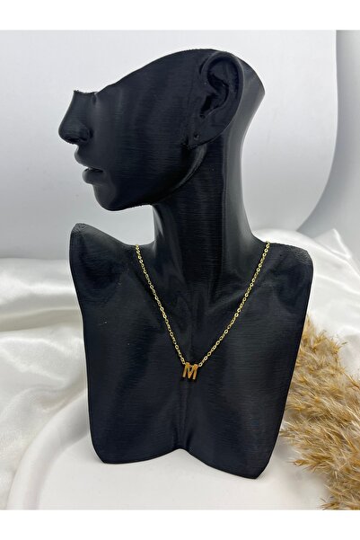 Yıldız Accessory Gold Colored Steel Letter Necklace - Letter m