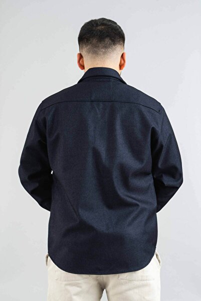 bombe Férfi ing Sötét sötétkék szezonális alkalmi búvárfedésű sportkivágásos kabátok pattintható kabát