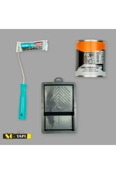 Fawori Panel Kapı Boyası 0,75 LT. + Dekor Boya Kabı + Dekor Kadife 10 CM Rulo
