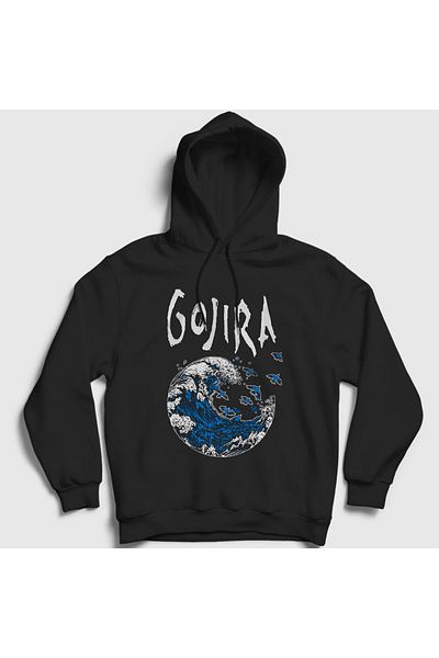 Presmono Унисекс черен суитшърт с качулка Kanagawa Wave Gojira 292633tt