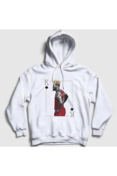 Presmono Unisex Beyaz Crown Lebron James Basketbol Kapüşonlu Sweatshirt 295417tt