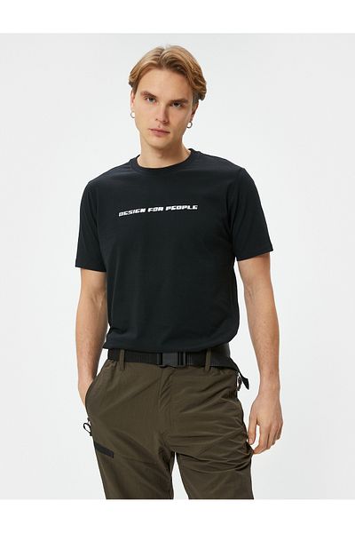 Koton Slim Fit T-Shirt Slogan Printed Crew Neck Short Sleeve