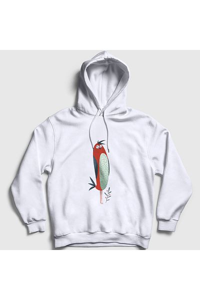 Presmono Φούτερ Unisex White Cool Bird Bird με κουκούλα 290829 ττ