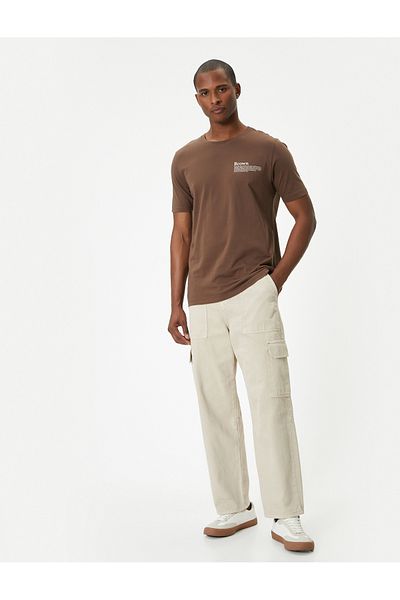 Koton Crew Neck Slim Fit T-Shirt - Slogan Printed, Short Sleeve