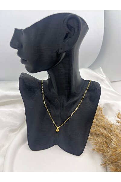 Yıldız Accessory قلادة من الفولاذ باللون الذهبي - حرف S