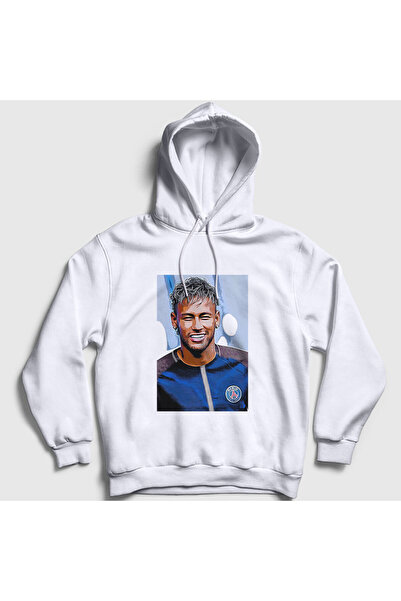 Presmono Unisex Beyaz Poster Soccer Futbol Neymar Jr Kapüşonlu Sweatshirt 338373tt