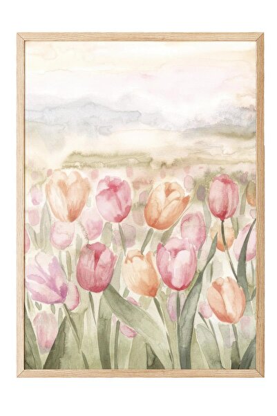 Postifull Watercolor Tulips Framed Painting, Wooden Frame and Poster, Wall Painting Comfort Series No:108543