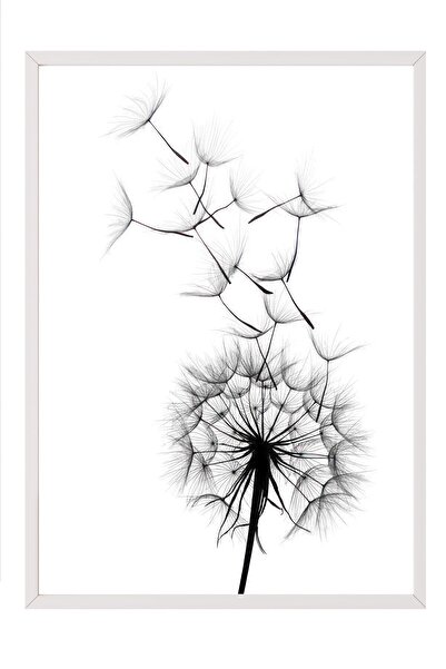 Postifull Dandelion Wish Framed Painting, White Frame and Poster, Wall Painting Comfort Series No:108520