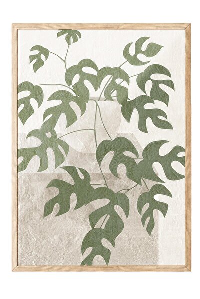 Postifull Monstera Illustration Framed Painting, Vertical Wall Painting Comfort Series No:108547