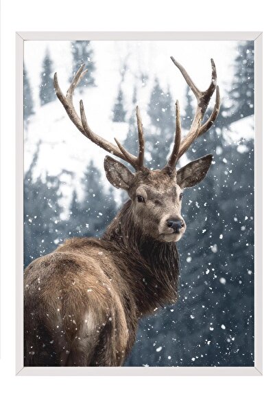 Postifull Pictură înrămată cu cerb roșu, cadru alb și poster, pictură de pere...